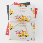 かわいい黄色の任意の年齢の誕生日パーティーケーキトラック ラッピングペーパーシート (インサイチュ)