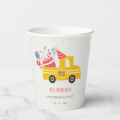 かわいい黄色の任意の年齢の誕生日パーティーケーキトラック 紙コップ (裏面)