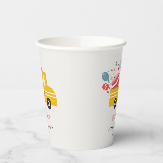 かわいい黄色の任意の年齢の誕生日パーティーケーキトラック 紙コップ (左)