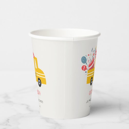 かわいい黄色の任意の年齢の誕生日パーティーケーキトラック 紙コップ (右)
