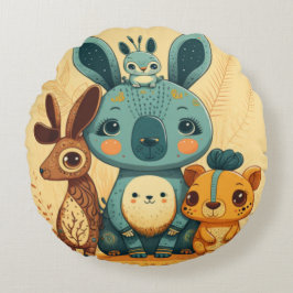 かわいい黄色の動物の丸い枕 ラウンドクッション