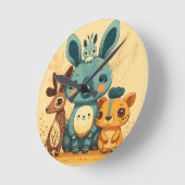 かわいい黄色の動物の丸い枕 ラウンド壁時計 (傾斜)