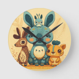 かわいい黄色の動物の丸い枕 ラウンド壁時計