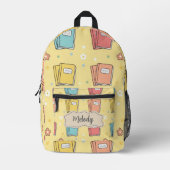 かわいい黄色の学校用品の本の模様  プリントバックパック (正面)