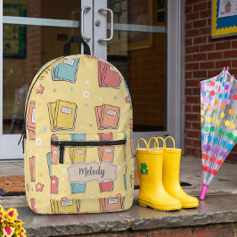 かわいい黄色の学校用品の本の模様 プリントバックパック