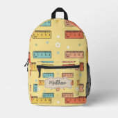 かわいい黄色の学校用品定規パターン プリントバックパック (正面)