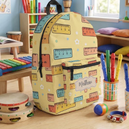 かわいい黄色の学校用品定規パターン プリントバックパック