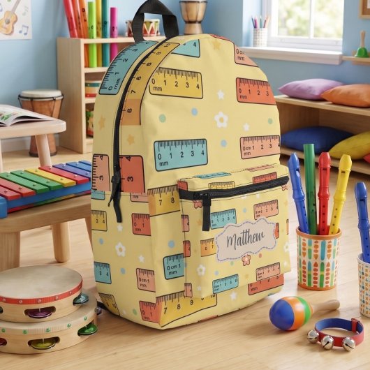 かわいい黄色の学校用品定規パターン プリントバックパック