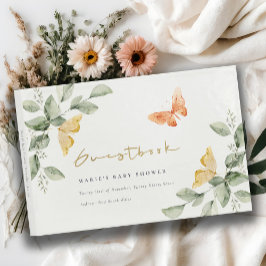 かわいい黄色の庭の葉蝶の赤ちゃんシャワー ゲストブック