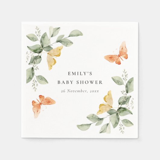 かわいい黄色の庭の葉蝶の赤ちゃんシャワー スタンダードカクテルナプキン (正面)