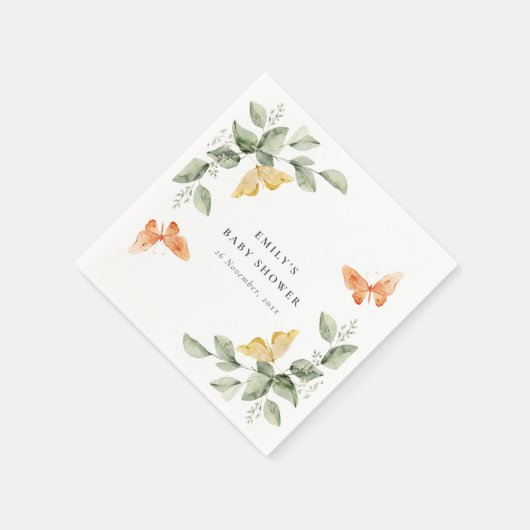 かわいい黄色の庭の葉蝶の赤ちゃんシャワー スタンダードカクテルナプキン (角)