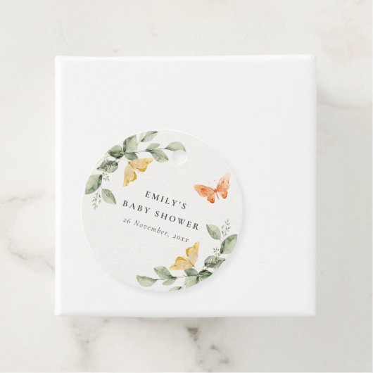かわいい黄色の庭の葉蝶の赤ちゃんシャワー フェイバータグ (インサイチュ)