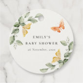 かわいい黄色の庭の葉蝶の赤ちゃんシャワー フェイバータグ (正面)