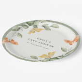 かわいい黄色の庭の葉蝶の赤ちゃんシャワー ペーパープレート (アングル)