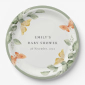 かわいい黄色の庭の葉蝶の赤ちゃんシャワー ペーパープレート (正面)