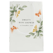 かわいい黄色の庭の葉蝶の赤ちゃんシャワー ミディアムペーパーバッグ (正面)