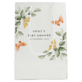 かわいい黄色の庭の葉蝶の赤ちゃんシャワー ミディアムペーパーバッグ (裏面)