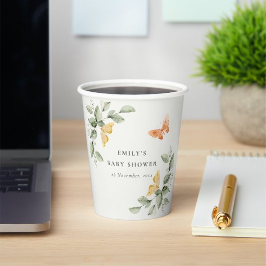 かわいい黄色の庭の葉蝶の赤ちゃんシャワー 紙コップ (インサイチュ)