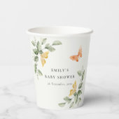 かわいい黄色の庭の葉蝶の赤ちゃんシャワー 紙コップ (裏面)