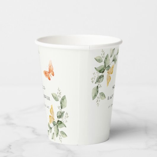 かわいい黄色の庭の葉蝶の赤ちゃんシャワー 紙コップ (右)