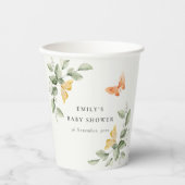 かわいい黄色の庭の葉蝶の赤ちゃんシャワー 紙コップ (正面)