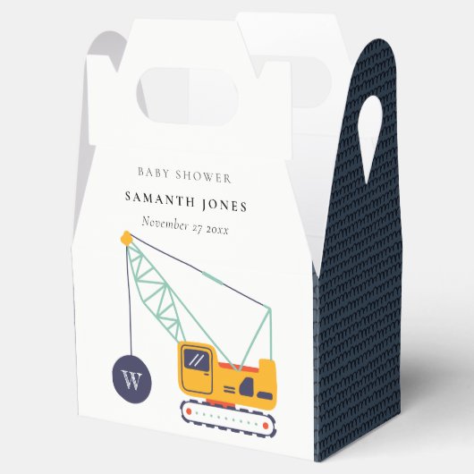 かわいい黄色の建築クレーン車のベビーシャワー フェイバーボックス (オープン)