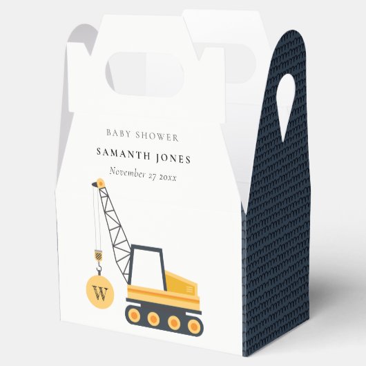 かわいい黄色の建築クレーン車のベビーシャワー フェイバーボックス (オープン)