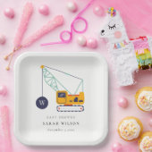 かわいい黄色の建築クレーン車のベビーシャワー ペーパープレート (パーティー)