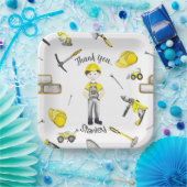 かわいい黄色の建築トラックダンプパターン ペーパープレート (パーティー)