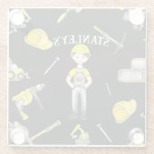 かわいい黄色の建築トラックダンプ名 ガラスコースター (裏面)