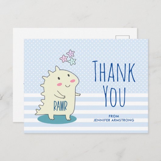 かわいい黄色の恐竜とハッピーな星たち ありがとう ポストカード (正面/裏面)