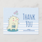 かわいい黄色の恐竜とハッピーな星たち ありがとう ポストカード (正面)