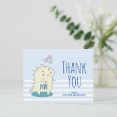 かわいい黄色の恐竜と幸せな星のありがとう ポストカード (スタンド正面)