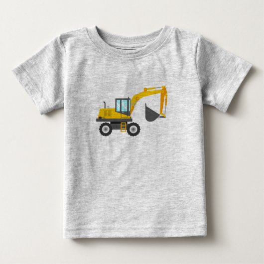 かわいい黄色の掘削機子供へ ベビーTシャツ (正面)