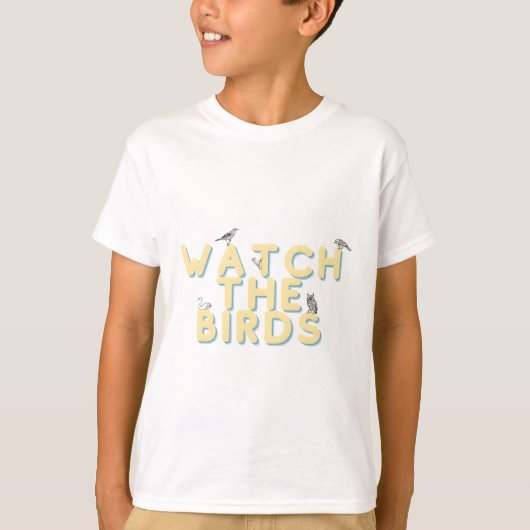 かわいい黄色の文字で鳥を眺める Tシャツ (正面)