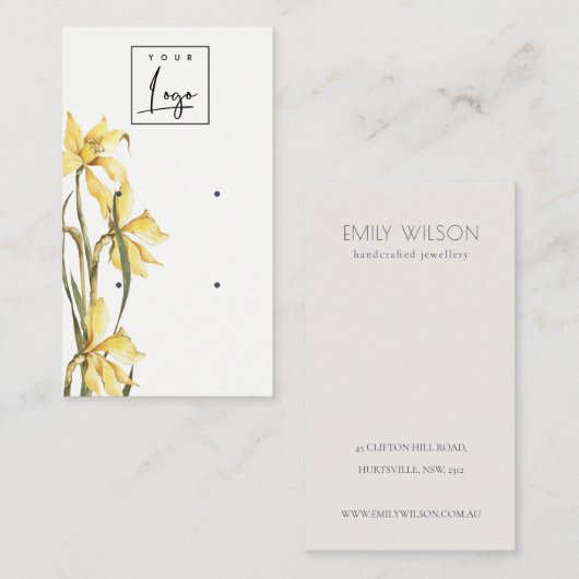 かわいい黄色の水仙フローラロゴイヤリングディスプレイ 名刺 (正面/裏面)