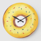かわいい黄色の水色のドーナツ ラージ壁時計 (正面)