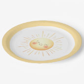 かわいい黄色の水色ぼほ笑顔の太陽の光 ペーパープレート (アングル)