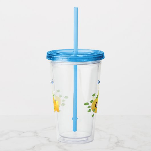 かわいい黄色の海底魚の漫画イラストレーション アクリルタンブラー (右)