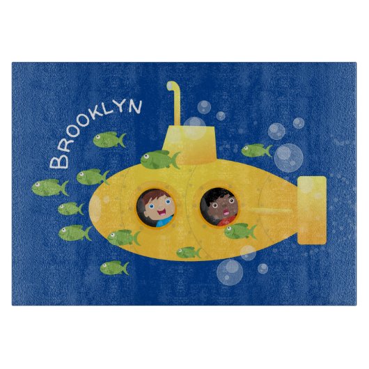 かわいい黄色の海底魚の漫画イラストレーション カッティングボード (正面)