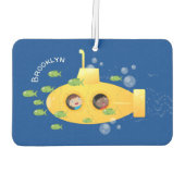 かわいい黄色の海底魚の漫画イラストレーション カーエアーフレッシュナー (裏面)