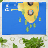 かわいい黄色の海底魚の漫画イラストレーション キッチンタオル (折り畳み)