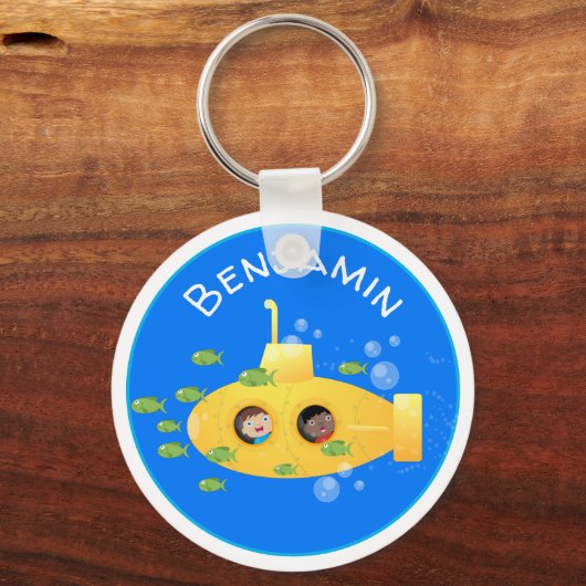 かわいい黄色の海底魚の漫画イラストレーション キーホルダー (正面)