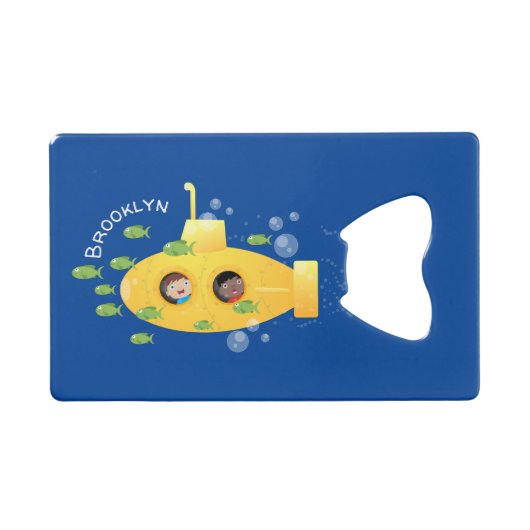 かわいい黄色の海底魚の漫画イラストレーション クレジットカード栓抜き (正面(横))