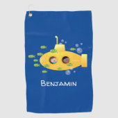 かわいい黄色の海底魚の漫画イラストレーション ゴルフタオル (正面)