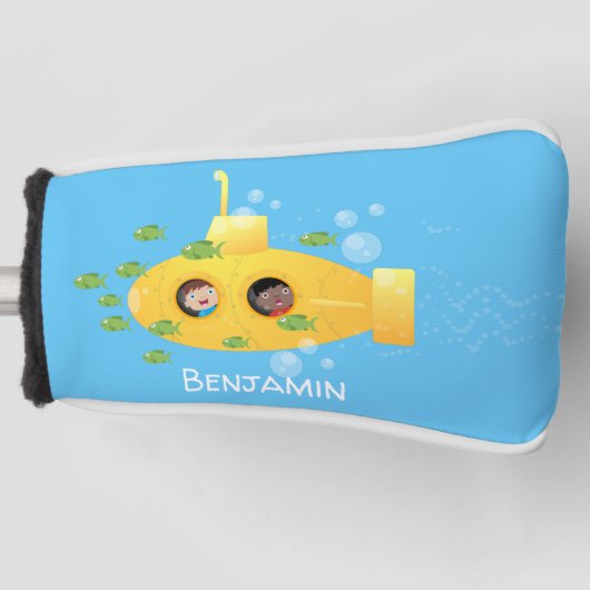 かわいい黄色の海底魚の漫画イラストレーション ゴルフヘッドカバー (正面)