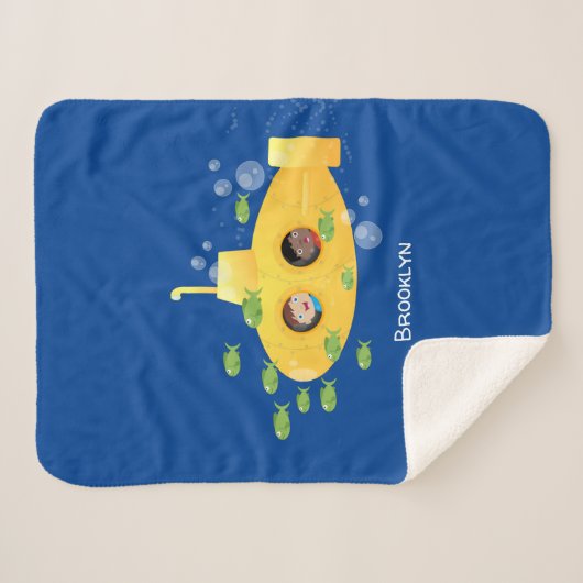 かわいい黄色の海底魚の漫画イラストレーション シェルパブランケット (正面(横))