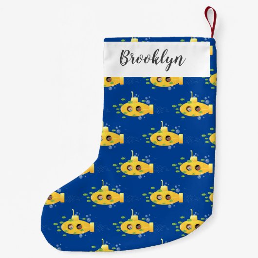 かわいい黄色の海底魚の漫画イラストレーション スモールクリスマスストッキング (裏面)