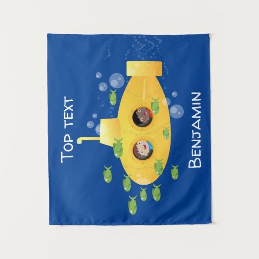 かわいい黄色の海底魚の漫画イラストレーション タペストリー (正面)