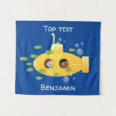 かわいい黄色の海底魚の漫画イラストレーション タペストリー (正面(横))